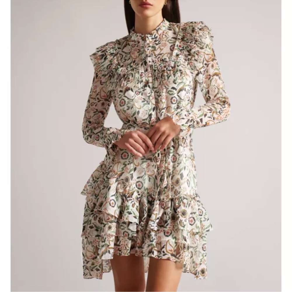 Ted Baker London Aishia Long Sleeve Floral Print Ruffle Long Sleeve Dress